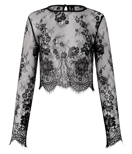 Blusa Gola Alta com Desenhos de Flores em Renda
