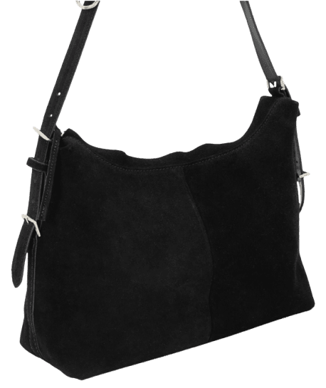 Bolsa Hobo em Couro com Fivelas Metalizadas Preto