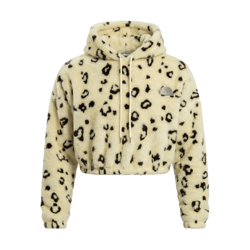 HOODIE CROPPED FAUX FUR BAW LEOPARD