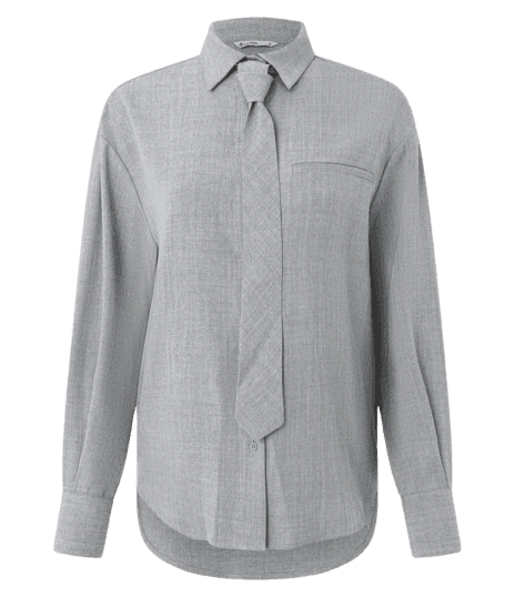 Camisa em Crepe com Manga Longa e Gravata Cinza