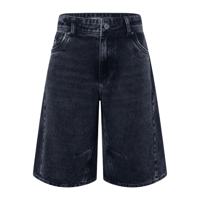 Bermuda Jorts em Jeans com Recortes Preto