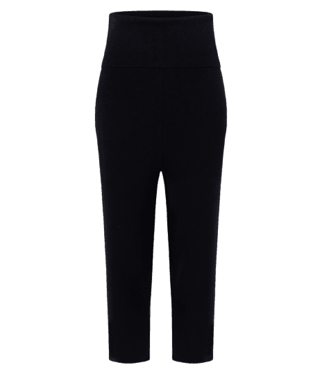 Calça Capri em Tricô com Pala Larga Virada