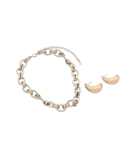 Conjunto de Colar Corrente e Brinco Meia Argola