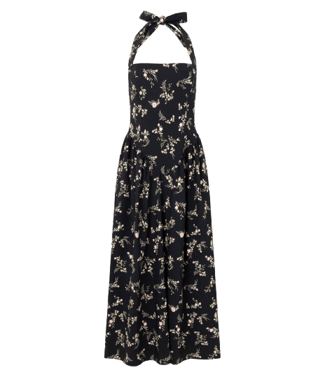 Vestido Midi com Estampa Floral e Decote Quadrado