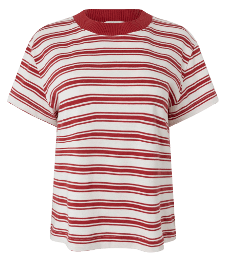 Camiseta em Algodão com Estampa Listrada Branco/Vermelho