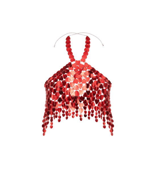 Body Chain em Paetês com Forma de Coração em Elos Vermelho