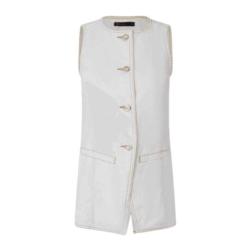 Colete Alongado em Sarja com Detalhes Contrastantes Branco