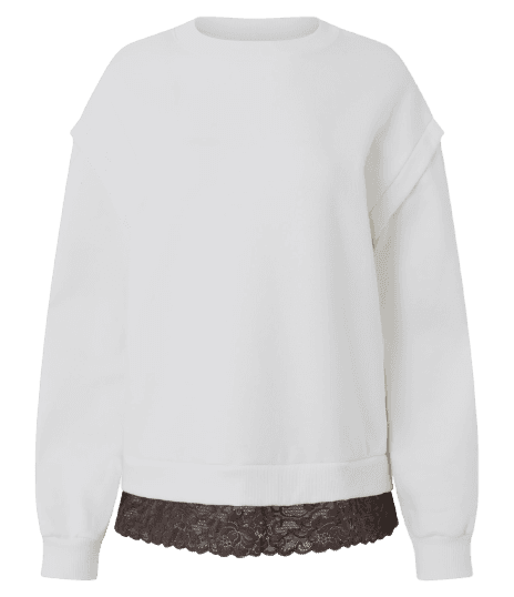 Blusa Manga Longa em Moletom com Renda na Barra
