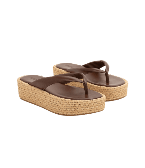 Sandália Flatform de Dedo em PU com Salto Marrom