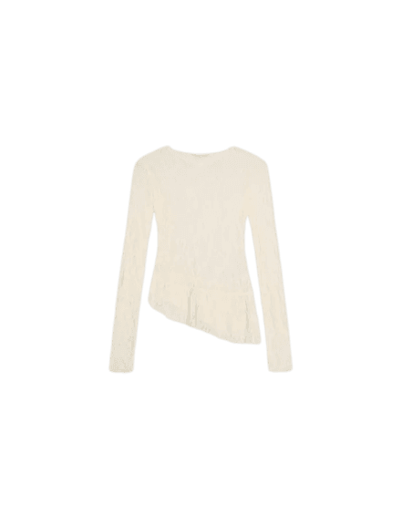 Camiseta manga comprida com renda e babado