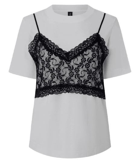 Camiseta em Algodão com Sobreposição Cropped de Alcinha em Renda