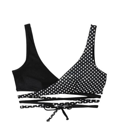 Biquíni Top Triângulo com Tiras E Brilho Preto