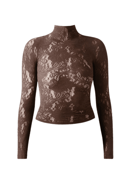 Blusa Em Renda Com Padrão Floral - Marrom