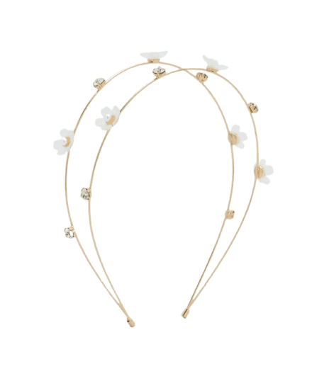 Tiara em Metal com Flores e Strass - Tam Único Dourado