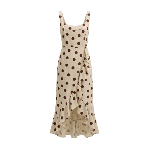 VESTIDO MIDI DE BOLINHAS COM LINHO