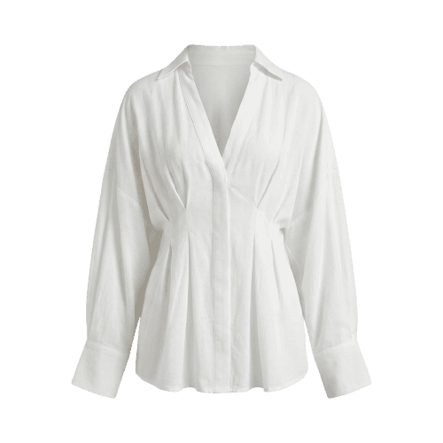 Camisa oversized com pregas feminina em viscose - Branca