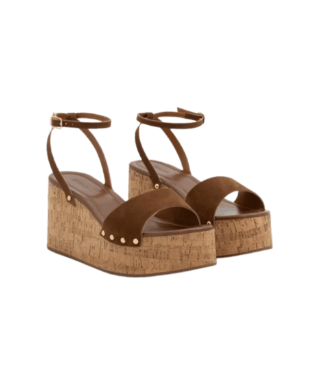 Sandália Plataforma de Tiras com Efeito Camurça e Salto com Textura Marrom