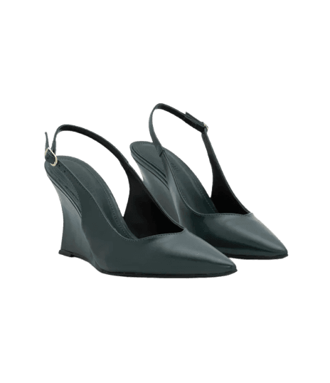 Sapato Slingback em PU com Salto Anabela Verde