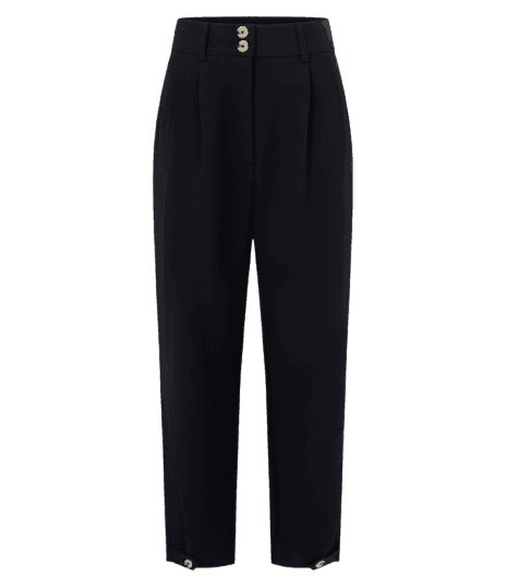 Calça Cenoura de Alfaiataria com Detalhe na Barra e Botões no Cós