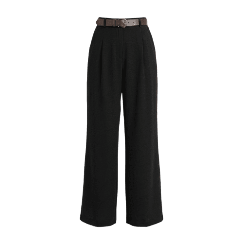 Calça wide leg alfaiatada com cinto feminina - Preto