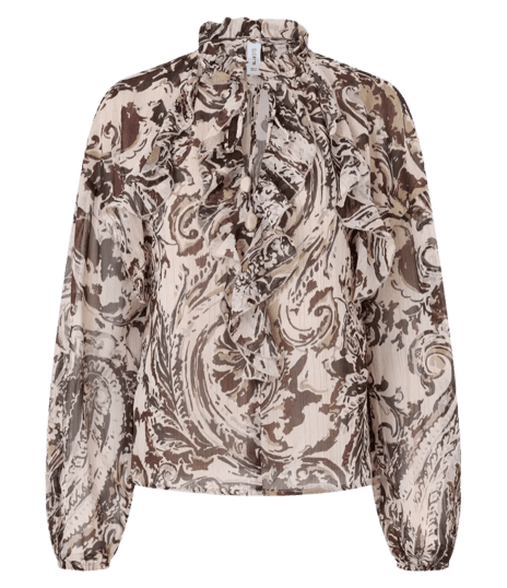 Bata Chiffon com Amarração na Gola e Estampa Paisley