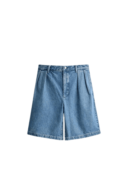 Bermuda Chinos Denim Relaxed Fit com Pregas