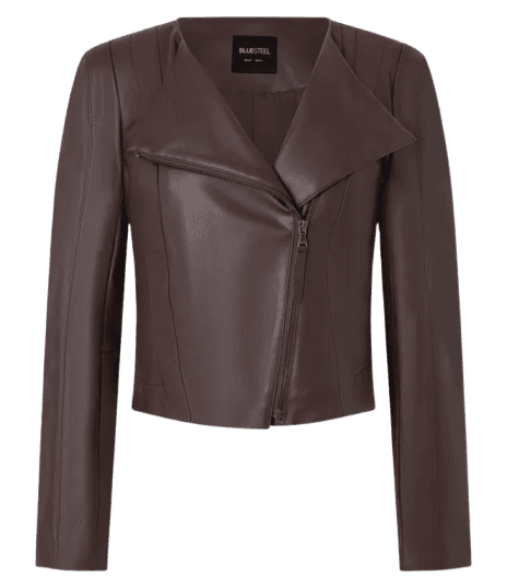 Jaqueta em PU com Ombreira e Zíper Marrom