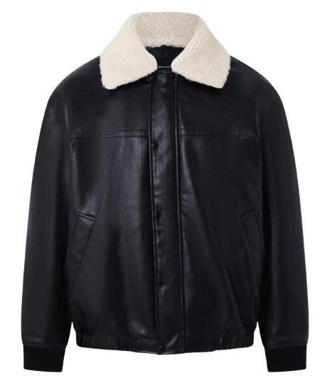 Jaqueta Em Material Sintético Com Gola Em Sherpa Preto