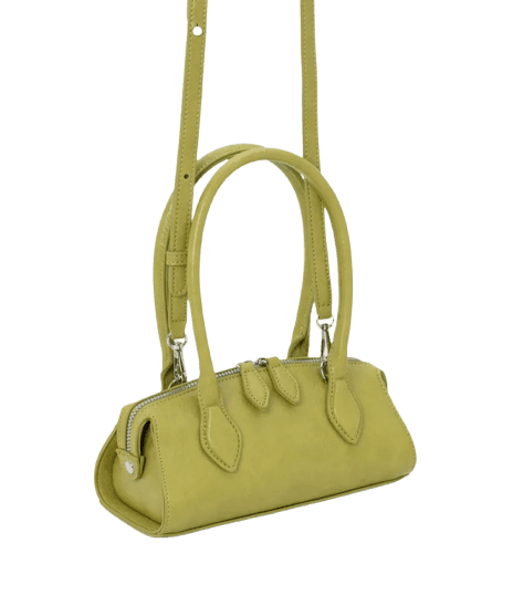 Bolsa Transversal Mini Satchel com Alça de Mão e Zíper Duplo Verde