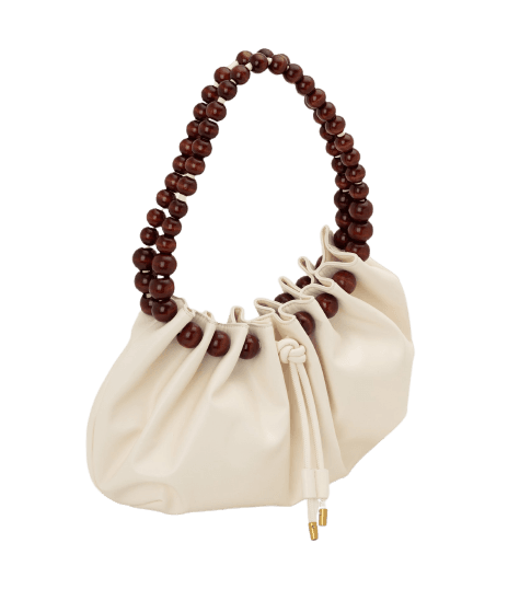 Bolsa Hobo em PU com Alça em Formato de Bolas Efeito Amadeirado