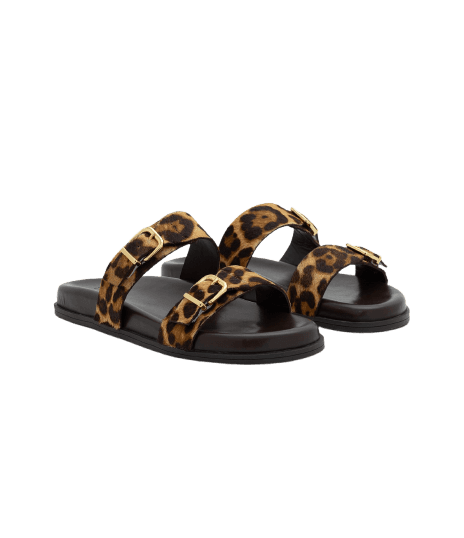 Rasteira em Couro com Estampa Animal Print