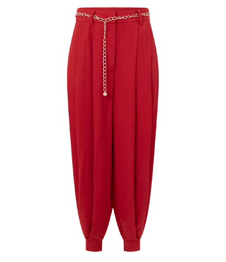 Calça Aladim Alfaiatada com Pregas e Cinto Correntinha