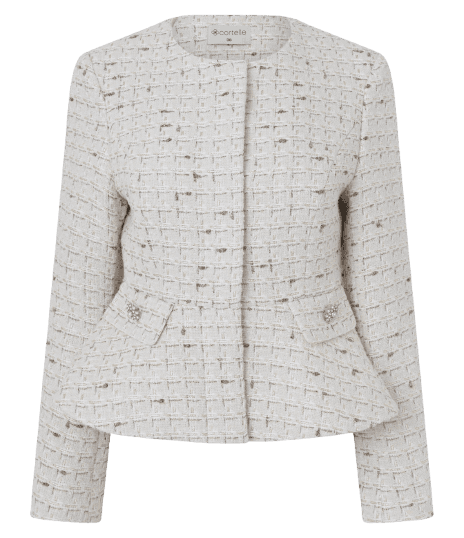 Casaqueto Acinturado em Tweed com Barra Peplum