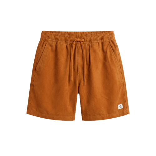 Bermuda Masculina em Suede com Bolsos Elástico e Cordão Laranja