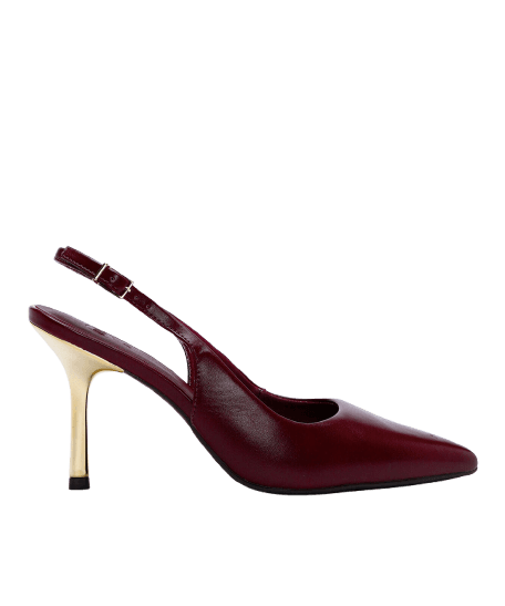 scarpin bico fino feminino salto fino com fivela vinho