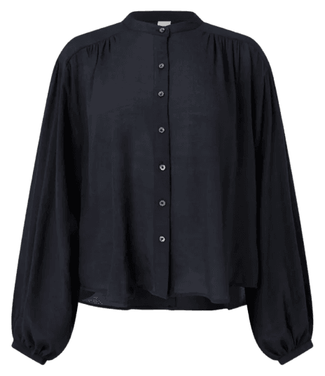 Camisa em Chiffon com Manga Bufante e Gola Padre Preto