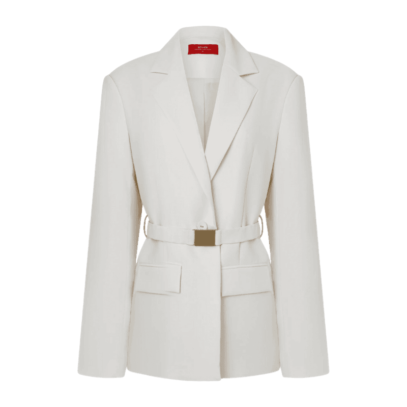 Blazer em Crepe com Lapelas e Cinto Afivelado Off White