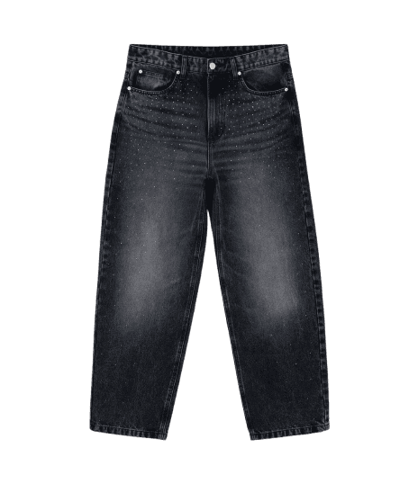 Calça Baggy Relaxed Jeans com Aplicação de Brilhos Veigh