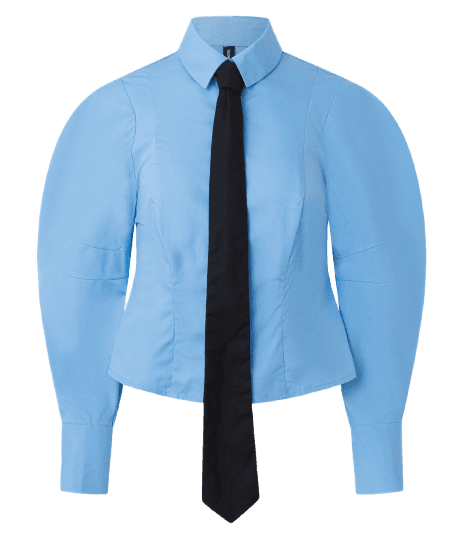 Camisa em Tricoline com Gravata e Mangas Bufantes