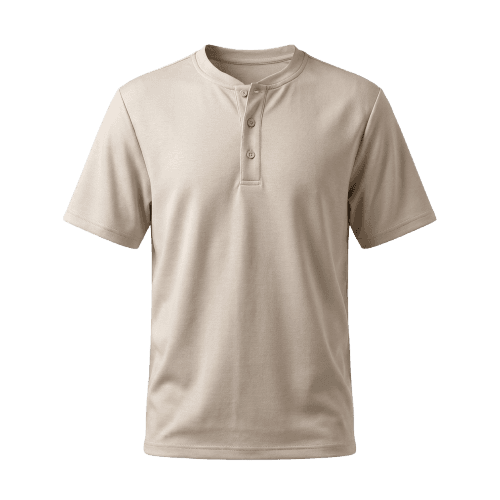 Camiseta Masculina com Viscose Gola Henley Manga Curta Bege