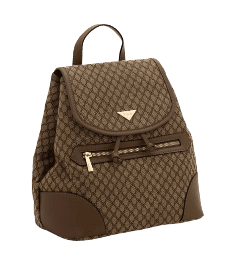 Mochila em PU com Estampa Geométrica Marrom/ Bege