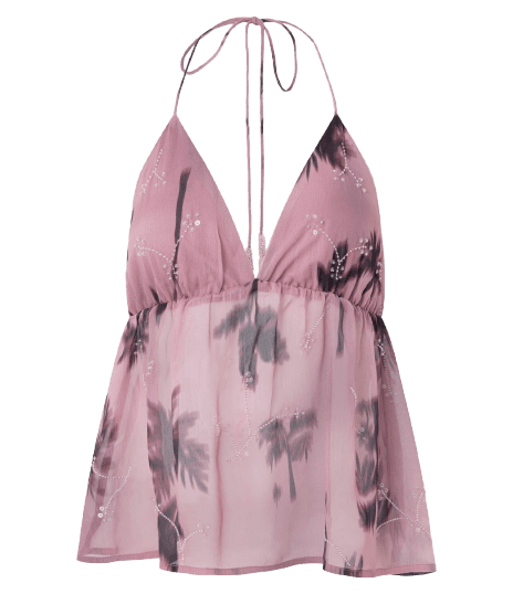 Blusa Frente Única em Chiffon com Estampa Abstrata e Bordados