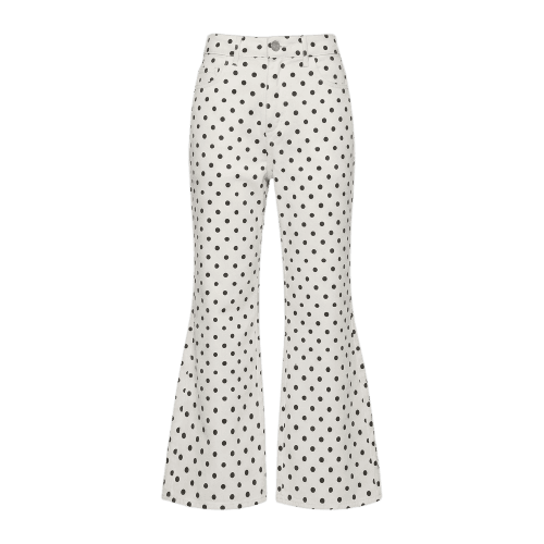 Calça Flare Feminina de Sarja Cintura Alta Poá Mindset Off White