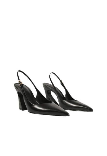 Scarpin Slingback Salto Bloco Couro Preto