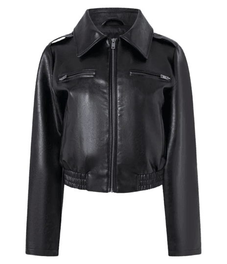 Jaqueta em PU com Zíper Preto