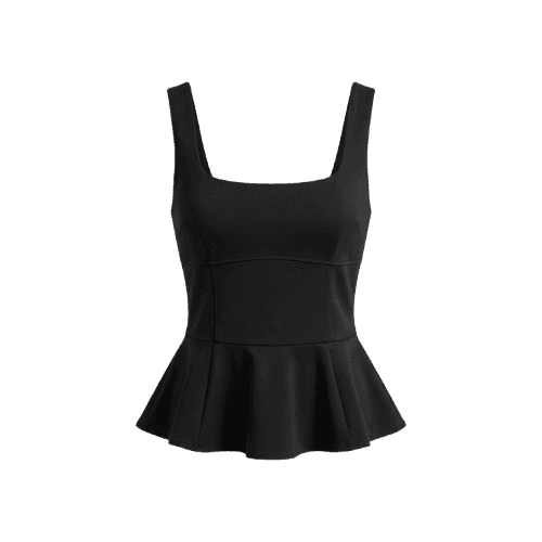 Regata feminina peplum decote quadrado - preta