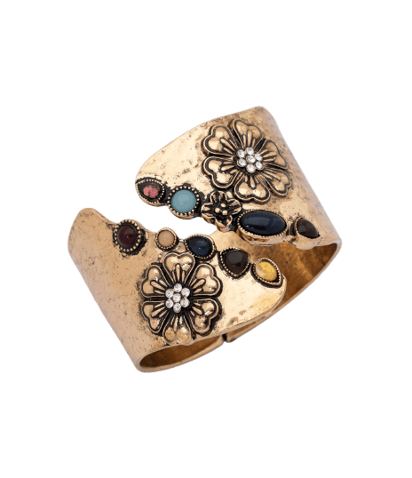 Bracelete Orgânico com Resinas Decorativas e Mola Dourado