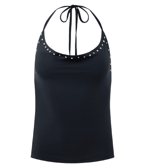 Blusa Frente Única em Microfibra com Tachinhas no Decote