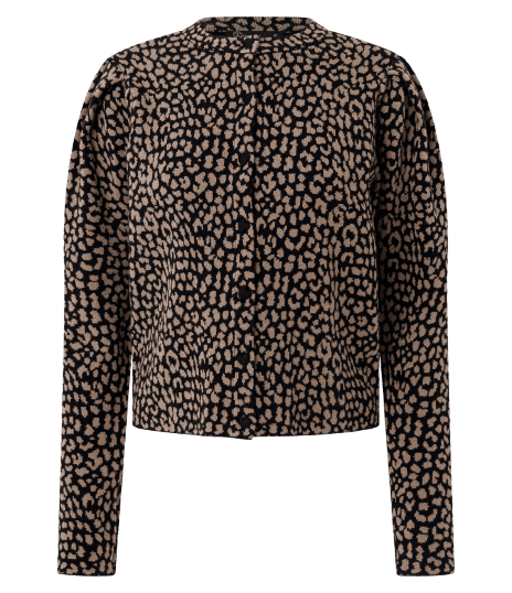 Cardigan em Tricô com Manga Bufante e Estampa Animal Print