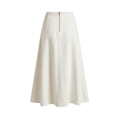 saia midi feminina de sarja com recortes e fivelas off white